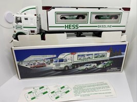 VINTAGE 1997 HESS TOY TRUCK AND RACERS W/ORIGINAL BOX NIB Lights Frictio... - $18.69
