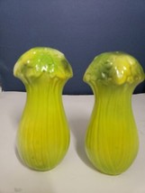 Vintage Celery Ceramic Salt &amp; Pepper Shaker Set Green 5&quot; - Made in Japan  - £9.67 GBP