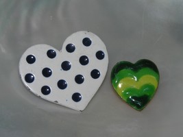 Vintage Lot of Enameled Green Striped RETRO Blue Polka Dot Metal HEART Pin Brooc - £6.85 GBP