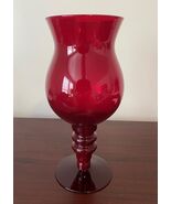 Vintage Ruby Red Empoli Style Large Footed Vase Pedestal Vase 11 3/4&quot; Tall - $44.95