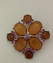 Monet Orange And Pink Gemstones Brooch Pin Signed - £23.56 GBP