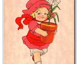 Little Girl con Fiore Pentola Un Felice Pasqua Unp DB Cartolina U7 - $5.08