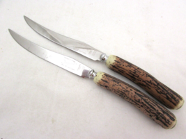 2 Stagmaster stainless faux antler handle steak knives Made in Canada 8.5&quot; - £7.46 GBP