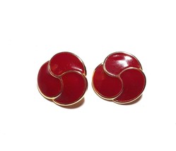 NAPIER Red Enamel Gold Tone Button Round Pierced Stud Earrings - £12.39 GBP