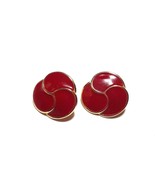 NAPIER Red Enamel Gold Tone Button Round Pierced Stud Earrings - £12.58 GBP