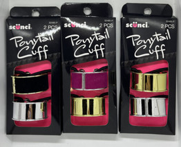 6-CT Scunci Ponytail Holder Cuff Hinged Hair Tie Black Pink Velvet Gold Silver - £11.65 GBP