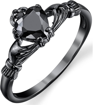 Women&#39;s Black Sterling Silver Ring Irish Claddagh Ring Friendship Love Ring - £88.07 GBP