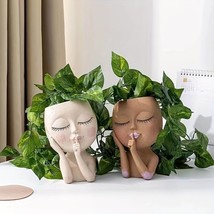 Pot Face Plant Planter Flower Head Resin Pots Decor Vase Succulent Garden Home - £9.91 GBP