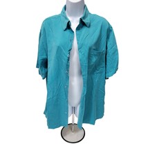 Caribbean Joe Men Large Hawaiian Cotton Silk Shirt Short sleeve blue tea... - $25.64