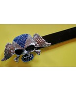 BLUE CRYSTAL LARGE SKULL CHROME BUCKLE &amp; Black Bonded Leather Belt All S... - €25,74 EUR