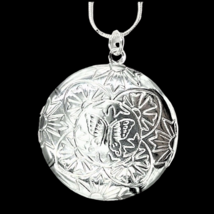 Round Butterfly Photo Locket Necklace Sterling Silver - £10.49 GBP