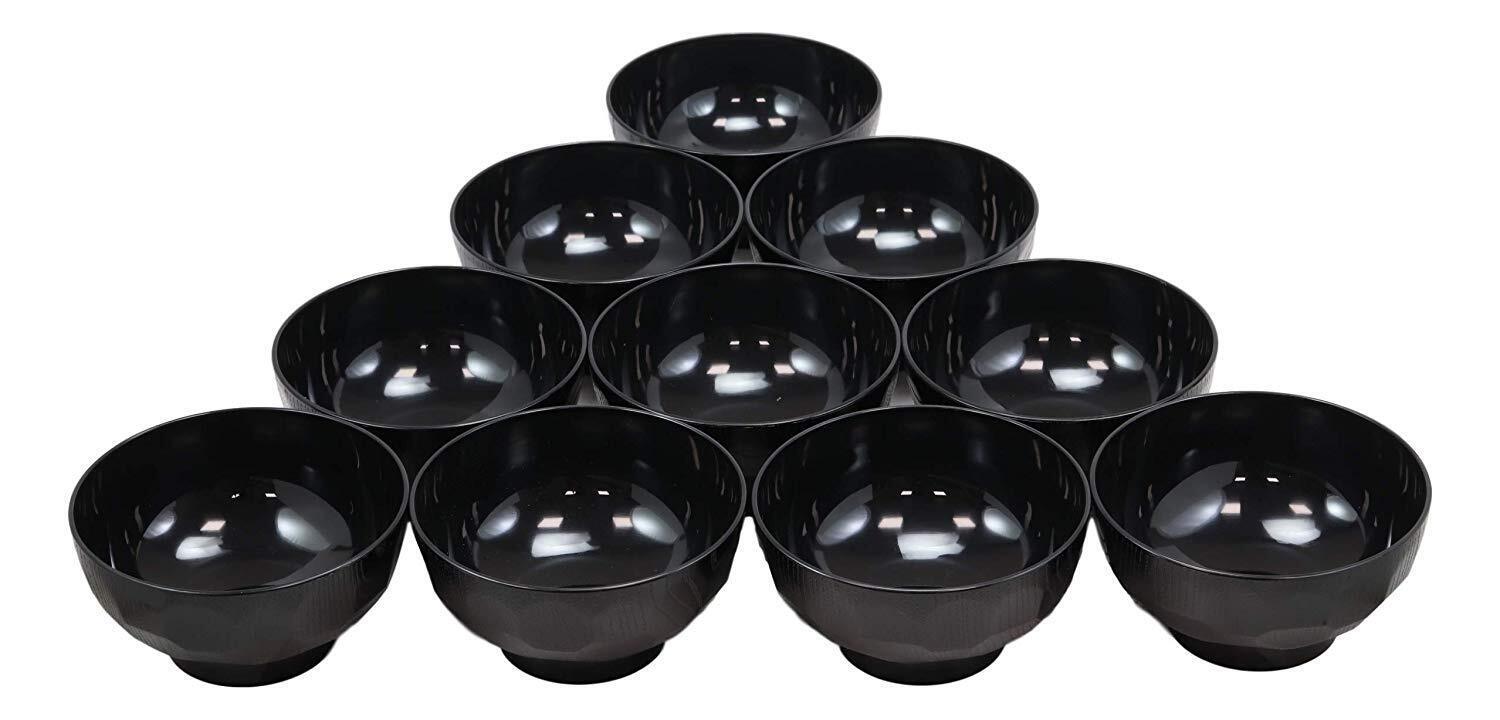 Ebros Japanese Contemporary Black Lacquer Ridged Bowls Made In Japan Set... - $28.99