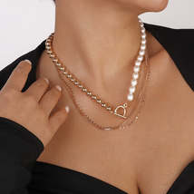 Pearl &amp; 18K Gold-Plated Toggle Layered Necklace Set - £12.01 GBP