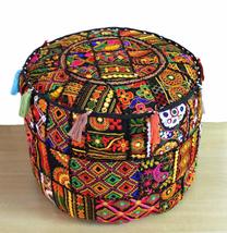 22X14 Black Pouf Ottoman Covers Patchwork Footstool Embroidery Mandala Cover Roo - £18.00 GBP+