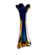 Vintage MCM Early Murano Vase Blue To Amber Swag Arte Murano Art Glass 10in - $119.84