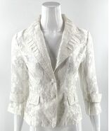 Clara S Blazer Jacket Size XS White Lace Semi Sheer Button Front 3/4 Sleeve - $399.53 MXN
