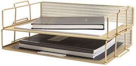Blu Monaco Gold Desk Organizer Tray 2-Tier Metal Mesh Inbox Paper File Tray - £31.15 GBP