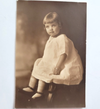 Vintage Photograph Young Girl Sitting on Chair White Dress Bracelet 4 x 5 3/4&quot; - $9.89