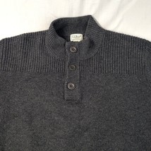 LL Bean Sweater Mens XL Tall Henley 100% Lambs Wool Dark Gray Ribbed Sho... - £20.18 GBP