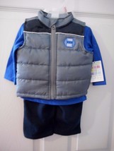 Boys Baby Healthtex Puffer Vest Shirt &amp; Pants Set Gray Blue Size 0-3 Months NEW - £10.83 GBP