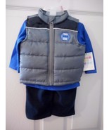 Boys Baby Healthtex Puffer Vest Shirt &amp; Pants Set Gray Blue Size 0-3 Mon... - $19.74 CAD