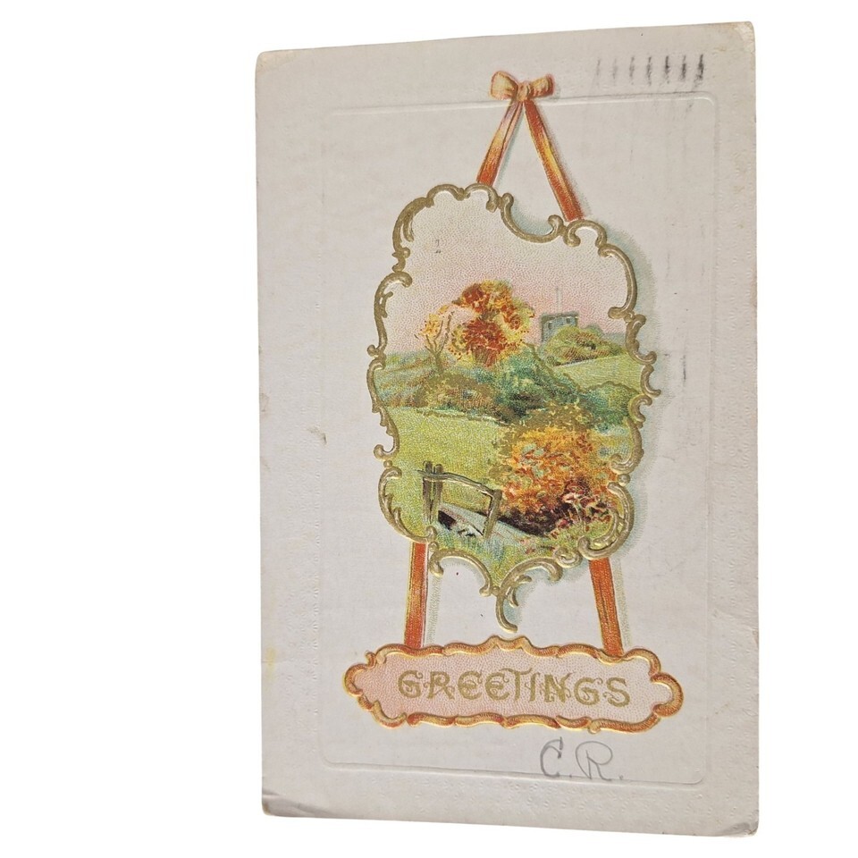 Postcard Greetings Wooden Bridge Embossed Divided Back Posted - $4.92