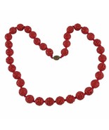 Vintage Asian Chinese Carved Red Cinnabar Lacquer Bead &amp; Metal Clasp Nec... - $134.35 CAD
