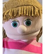 14" Girl Hand Silly Puppets Striped Shirt Brown Hair Jeans Green Eyes 2014 - $24.80