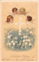 Froliche OSTERN-EASTER-YOUNG ANGELS-CROSS-FLOWERS-1900 German Postcard - £7.76 GBP