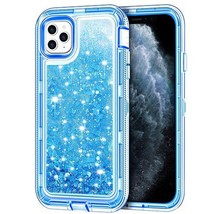 Transparent Heavy Duty Glitter Quicksand Case w/ Clip BLUE For iPhone 12 Mini - $8.56