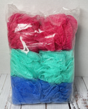 Loufah Sponge 6 Pack Shower Pouf - Pink Green Blue - £7.98 GBP