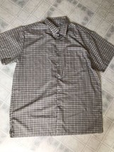 Duke Haband Western Shirt Pearl Snap Buttons Size Large Brown Plaid Short Sleeve - £15.97 GBP