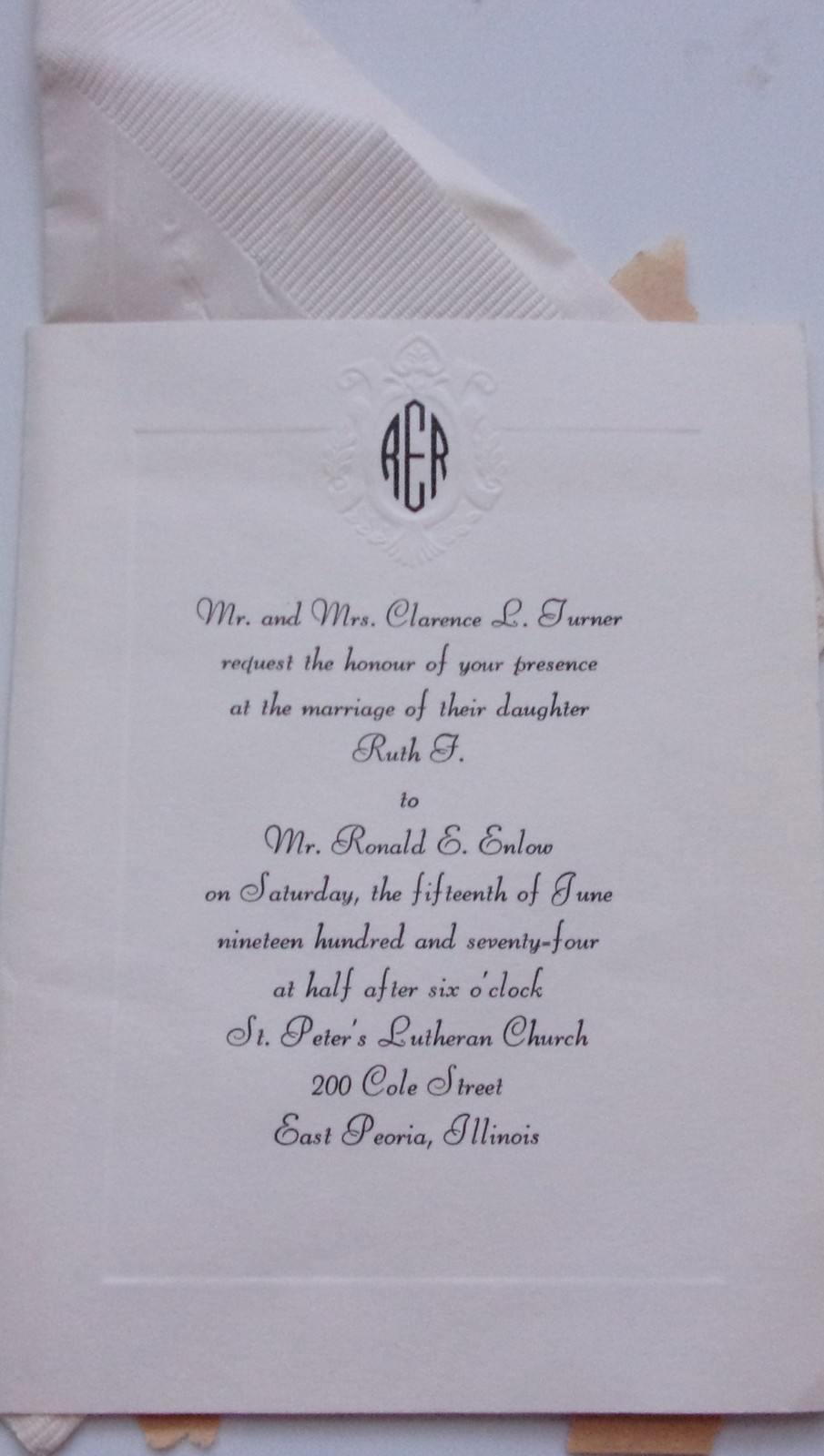 Vintage Wedding Invitation And Wedding Napkin 1974 - $1.99