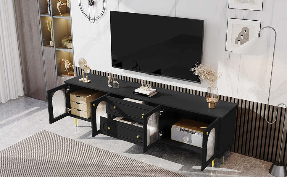 U-Can 78.7" Modern TV Stand Cabinet for 80" TV - Fluted Glass Doors Item image 5