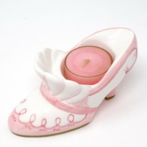 Ceramic Shoe Shaped Tealight Candle Holder White Pink 18th Century High Heel - £9.72 GBP