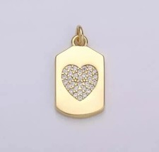 1Ct Round Cut Lab-Created Diamond Heart Dog Tag Pendant 14k Yellow Gold Plated - £179.51 GBP