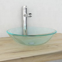 vidaXL Tempered Glass Basin Above Counter 16.5" Transparent Sleek Design - $124.99