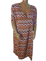 Boohoo women&#39;s plus dress wavy groovy print brown orange midi US sz 22 - $24.74