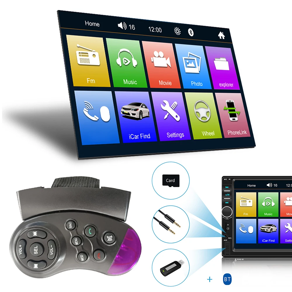 HD Car MP5 Player 1 Din Car Stereo 7-colour Light Bluetooth FM Radio 7 inch - £9.11 GBP+