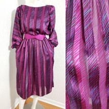 Vtg 70s Sexy Semi Sheer Dress w Pockets Long Sleeve Purple Stripe Women&#39;s XS S  - £40.25 GBP