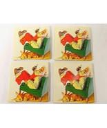 4 VINTAGE COCA COLA CORK COASTERS CHRISTMAS SANTA CLAUS KICKING OFF HIS ... - £2.70 GBP