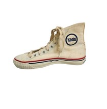 Vintage 50-60s Keds Hightop White Canvas Sneakers Basketball Shoes Men Size 7.5 - £233.54 GBP