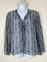 Maurices Womens Plus Size 1 (1X) Sheer Blue Floral Laced V-neck Top Long Sleeve - $14.71