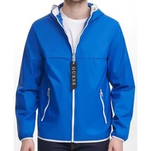 Guess Men&#39;s Nylon Hooded Rain Jacket in Cobalt Blue-Large - $49.99