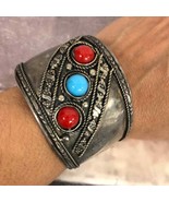 Southwestern boho metal cuff bracelet with turquoise and rust stones - £62.90 GBP