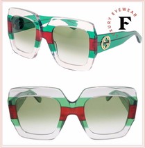GUCCI 0178 Crystal Green Stripe Oversized Chunky Unisex Gg0178s 001 Sunglasses - £383.26 GBP