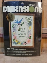 1980 Dimensions Crewel Embroidery Kit 6033 &quot;Joy Is Love When It is Share... - $25.41