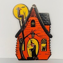 Halloween Decoration vtg wall Beistle sign 1960s anthropomorphic Witch Haunted - £47.44 GBP