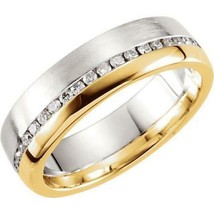 14K Two Tone Gold Plated Silver 1/2Ct Simulated Diamond Men&#39;s Wedding Band Ring - £72.61 GBP