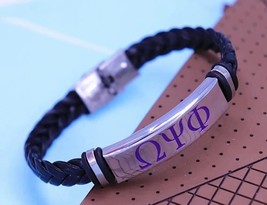 Omega Psi Phi Fraternity Leather Braided Bracelet. - $23.00
